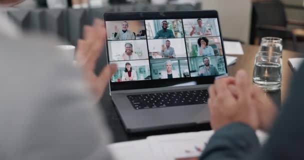 Forretningsfolk Videokonference Laptop Skærm Til Møde Online Præsentation Bølge Team – Stock-video