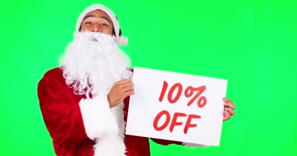 Babbo Natale Natale Uomo Sullo Schermo Verde Con Segno Sconto — Video Stock