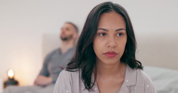 Frustrated Couple Divorce Conflict Bedroom Fight Argument Disagreement Home Man — Stock Video