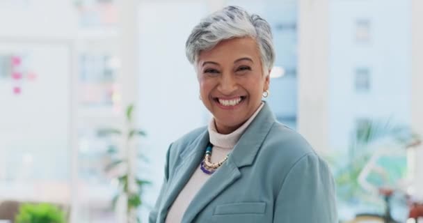 Mujer Mayor Feliz Riendo Confianza Para Liderazgo Pequeña Empresa Gestión — Vídeo de stock