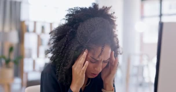 Santé Mentale Femme Affaires Avec Maux Tête Stress Son Bureau — Video