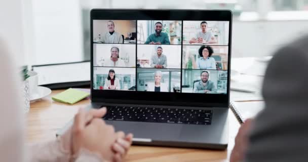 Computerskærm Online Møde Forretningsfolk Laptop Kontoret Til Diskussion B2B Netværk – Stock-video