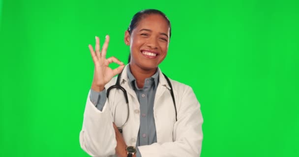 Okay Zeichen Porträt Einer Ärztin Mit Emoji Geste Und Feedback — Stockvideo