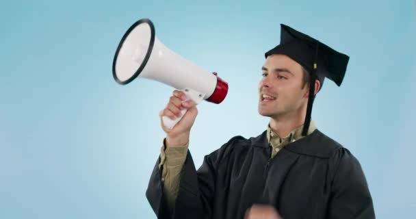 Student Speech Graduate Man Megaphone Announcement News College Speaker Opinion — Stock Video