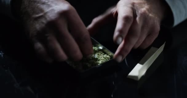 Hands Marijuana Paper Table Joint Ready 420 Wellness Benefits Addiction — Stock Video