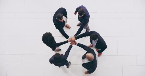 Groep Teamwork Top View Van Zakenmensen Stapel Voor Missie Doelen — Stockvideo