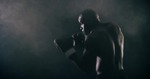 Boxare Man Och Power Punch För Idrottstävling Gym Fitness Och — Stockvideo
