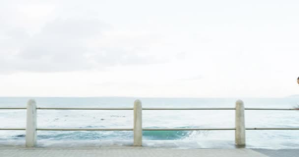Пляж Фитнес Женщины Бегущие Природе Здоровья Оздоровления Марафона Тренировки Фоне — стоковое видео