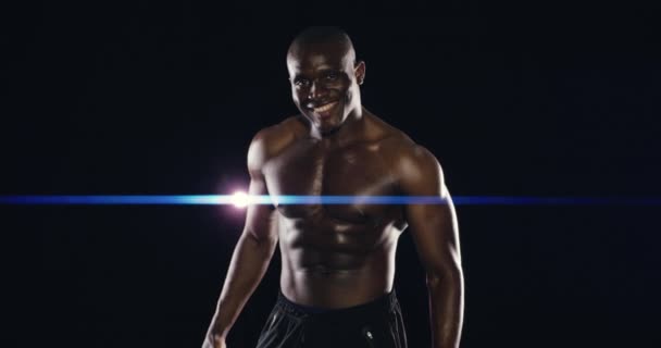 Cara Atleta Estúdio Homem Forte Feliz Com Confiança Para Fitness — Vídeo de Stock