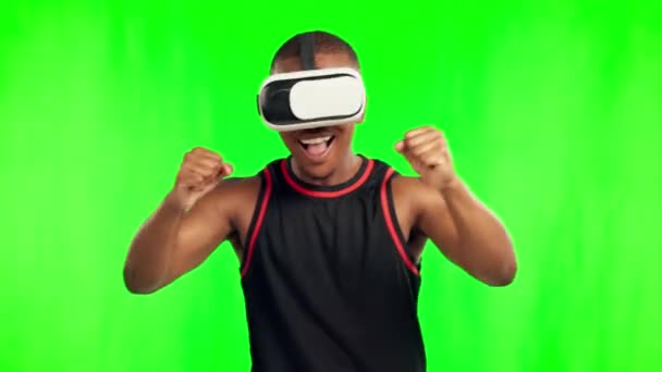 Африканский Человек Зеленый Экран Очки Виртуальной Реальности Студии Сюрпризов Метаверсных — стоковое видео