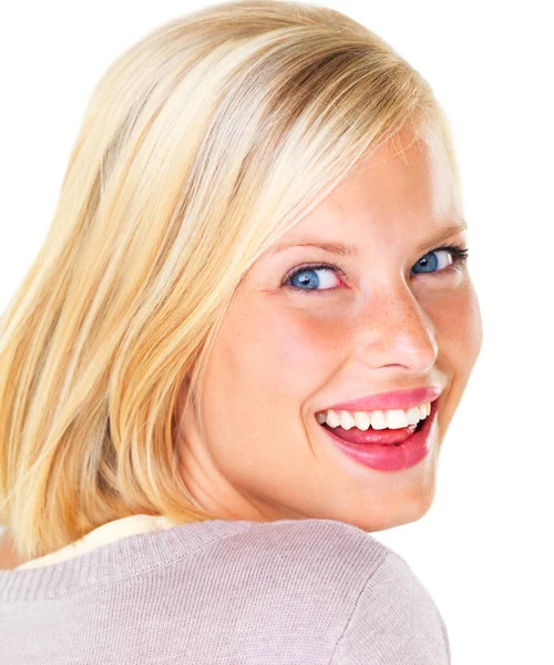 Ritratto Donna Sorriso Con Bellezza Trattamento Cosmetico Viso Bagliore Naturale — Foto Stock