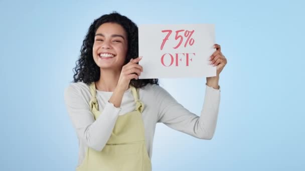 Mujer Póster Venta Feliz Estudio Para Comercialización Publicidad Acuerdo Moda — Vídeo de stock