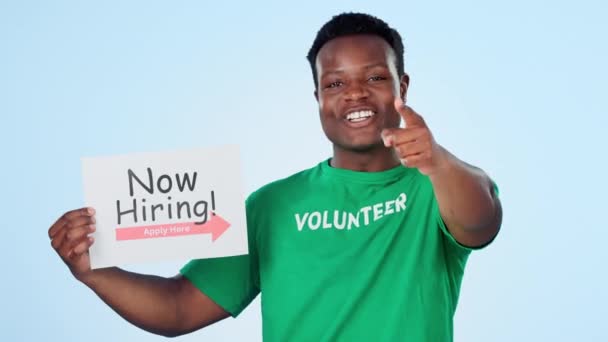 Volontariat Recrutement Visage Homme Noir Avec Main Pointant Vers Vous — Video