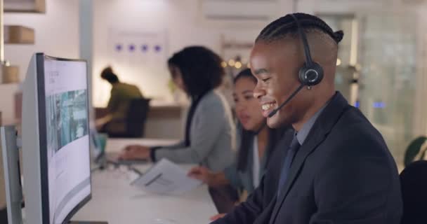 Call Center Teamwork Rådgivning Eller Hjælp Receptionen Med Dokument Headset – Stock-video