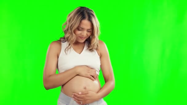 Pregnant Pain Woman Cramps Green Screen Studio Anxiety Worry Stress — Stock Video