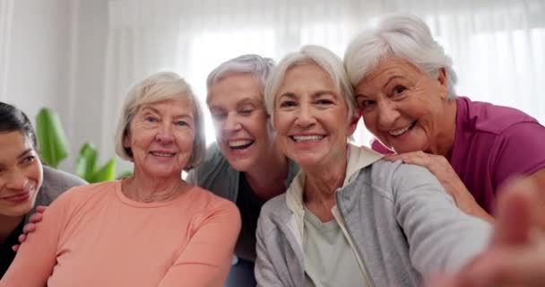 Lezione Yoga Selfie Viso Persone Anziane Felici Esercizio Pensionamento Appartenenza — Video Stock