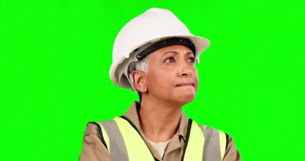 Arkitekt Tænkning Planlægning Kvinde Grøn Skærm Til Byggeri Bygning Arkitektur – Stock-video