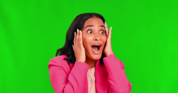 Έκπληξη Wow Business Woman Green Screen Background Ενθουσιασμένος Για Καλά — Αρχείο Βίντεο