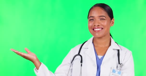 Palm Πράσινη Οθόνη Και Γιατρός Γυναίκα Για Την Παρουσίαση Της — Αρχείο Βίντεο