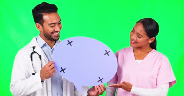 Lekarz Zespół Bańka Mowy Zielonym Ekranie Reklamy Opiece Zdrowotnej Tle — Wideo stockowe