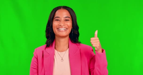 Kciuki Górę Zielony Ekran Portret Kobiety Biznesu Zgadzają Się Jak — Wideo stockowe