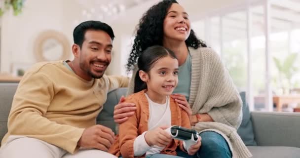 Aprendizagem Videogame Vitória Pais Com Criança Celebração Apoio Desafio Com — Vídeo de Stock