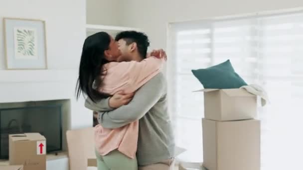 Excited Couple Spin Celebrate New Home Moving Together Real Estate — Stock Video