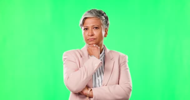 Pantalla Verde Cara Mujer Mayor Estudio Con Rechazo Lenguaje Corporal — Vídeos de Stock