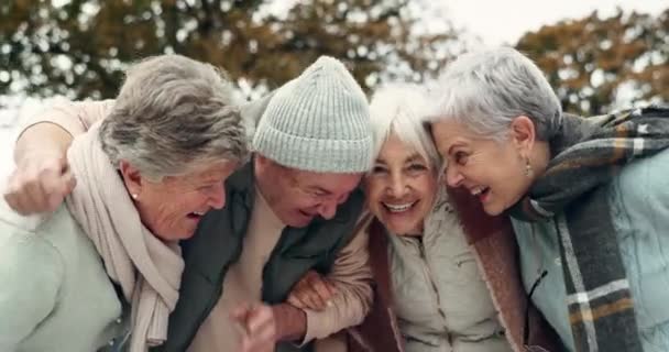 Возбужденные Поющие Пожилые Люди Природе Кемпинга Счастья Связи Вместе Смол — стоковое видео