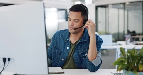 Call Center Dor Cabeça Trabalhador Com Estresse Serviço Cliente Line — Vídeo de Stock