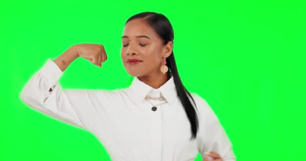 Yeşil Ekranda Gücü Olan Kadın Yüz Şampiyon Stüdyoda Cinsiyet Eşitliği — Stok video