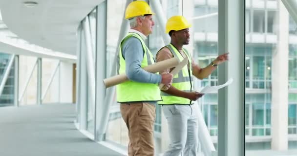 Teamwork Planing Architect Men Blueprint Construction Design Point Building Collaboration — Stock Video