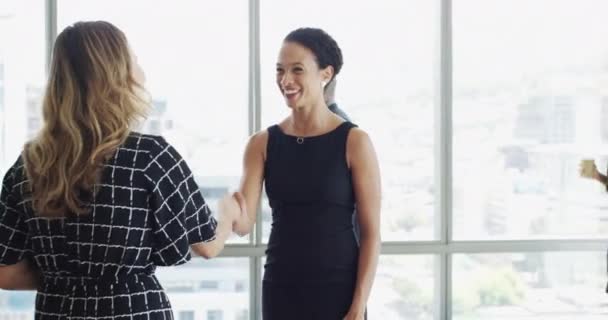 Kobiety Osoby Urzędujące Lub Biznesmeni Ściskający Dłonie Spotkaniu Celu Negocjacji — Wideo stockowe