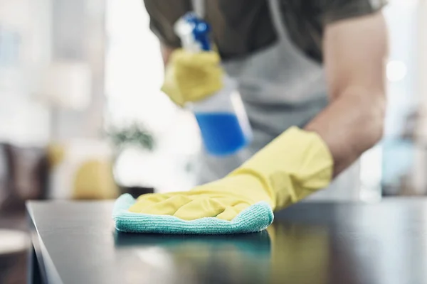 Bust Dirt Bit Elbow Grease Unrecognisable Man Disinfecting Table Home — Stock Photo, Image