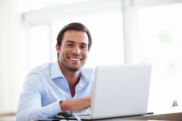 Theres Substitute Hard Work Portrait Handsome Businessman Using His Laptop Royalty Free Stock Photos
