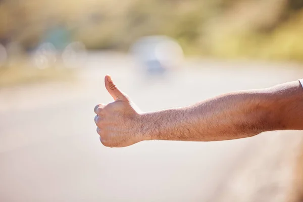 Anyone Care Help Closeup Shot Unrecognisable Man Showing Thumbs Outdoors — Stock Photo, Image