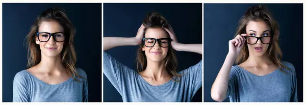 Sie Lässt Diese Brille Cool Aussehen Mehrere Bilder Von Einem — Stockfoto