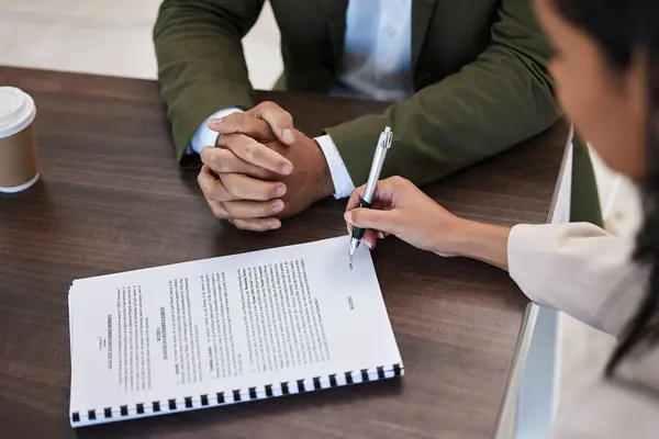 Legal Assinatura Contrato Com Mãos Pessoas Que Planejam Documentos Para — Fotografia de Stock