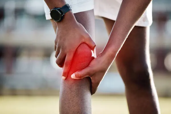 Травма Воспаление Человек Болью Колене Спорта Фитнес Аварии Травмы Мышц — стоковое фото