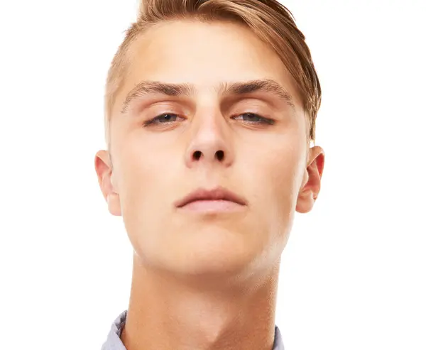 Portrait Serious Man Headshot White Background Suspicious Mean Confident Face — Stock Photo, Image