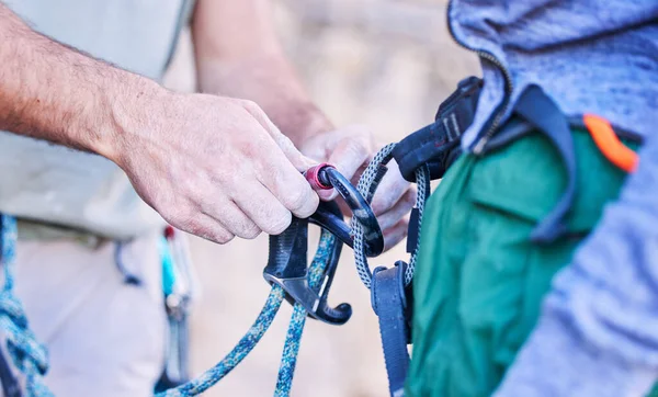 Rock Climbing Mountain People Rope Harness Adventure Freedom Extreme Sports — Stock Photo, Image