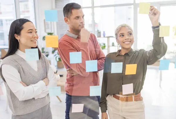 Creative People Planning Thinking Schedule Team Strategy Brainstorming Glass Wall — Stock Photo, Image