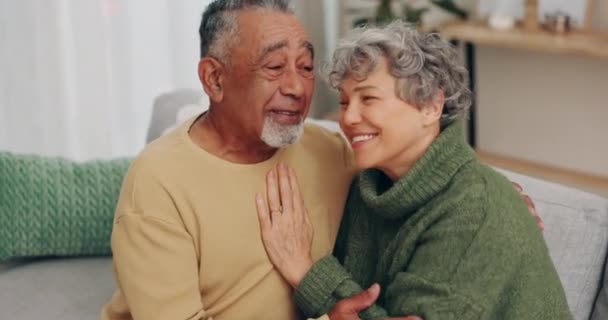 Happy Hug Senior Couple Home Marriage Retirement Love Support Care — Stock Video