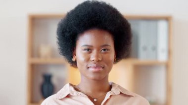 Portrait of afro fashion entrepreneur with funky, cool and trendy hairstyle showing friendly facial expression. Closeup headshot and face of ambitious, confident and proud designer standing in studio.