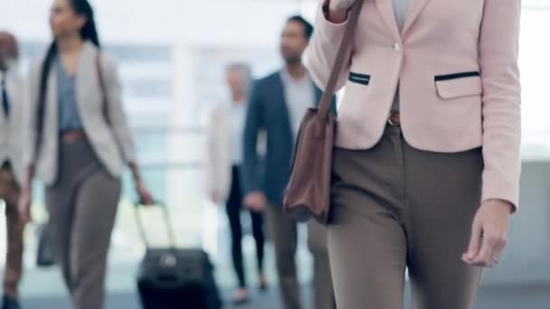 Escritório Viagem Mulher Negócios Com Saco Andando Para Trajeto Manhã — Vídeo de Stock