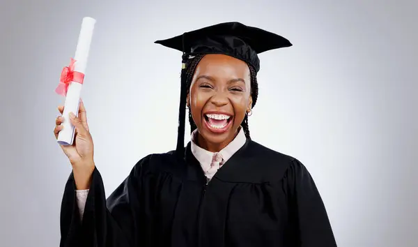 Graduation Woman Student Certificate Education College University Success White Background — Stock Photo, Image