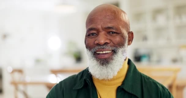 Face Smile Senior Black Man Living Room His Retirement Home — Stock Video