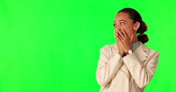 Green Screen Wow Hands Woman Face Studio Secret Gossip News — Stock Video