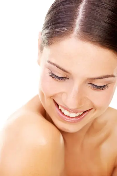 Skincare Donna Sorriso Studio Con Bellezza Cosmetica Benessere Facciale Brillare — Foto Stock