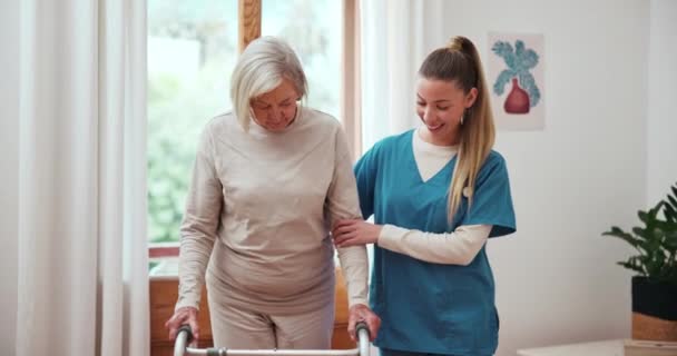 Senior Woman Nurse Walker Support Help Healthcare Service Retirement Home — Stock Video